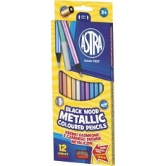ASTRA Kredki ołówkowe w czarnym drewnie - metaliczne 12 kolorów