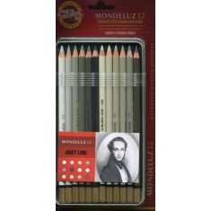 Koh-I-Noor Mondeluz - Kredki Akwarelowe 12 kolorów w metalowym pudełku W ODCIENIACH SZAROŚCI