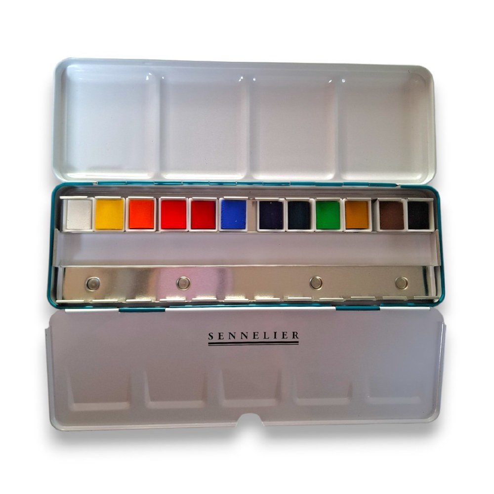 Akwarele Sennelier La petite Aquarelle 12 kolorów (12 półkostek + metalowa kasetka)