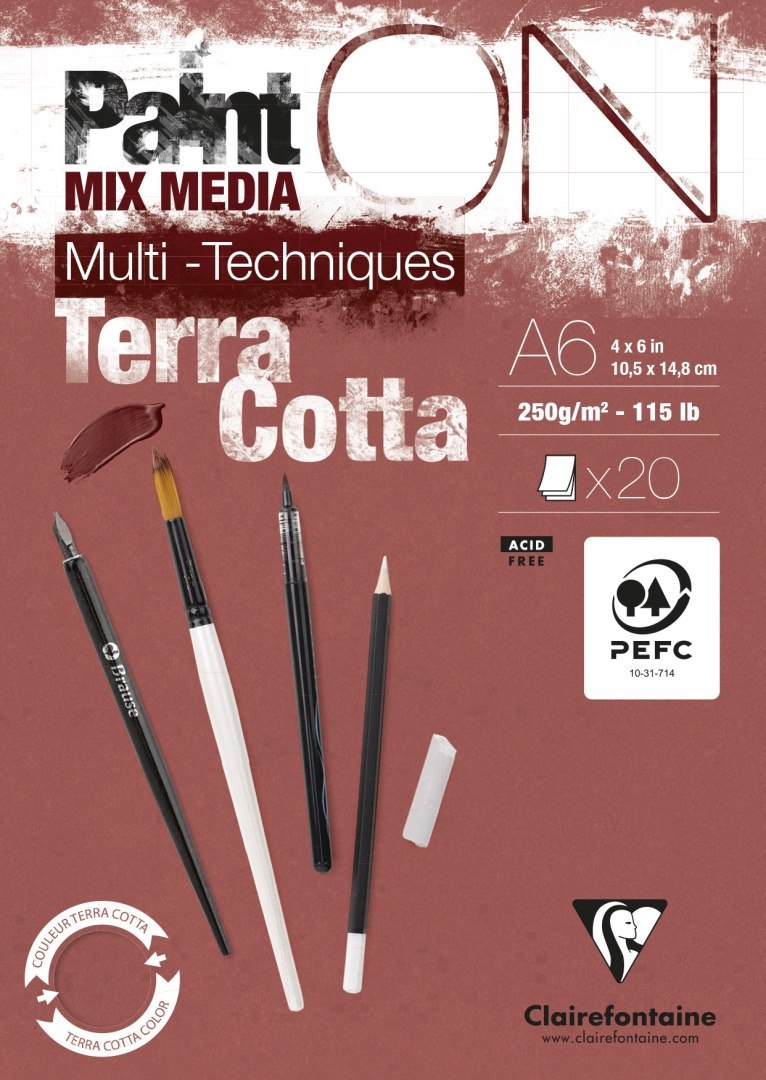 BLOK PAINT ON MIX MEDIA TERRACOTTA A6/20ARK/250G CLAIREFONTAINE