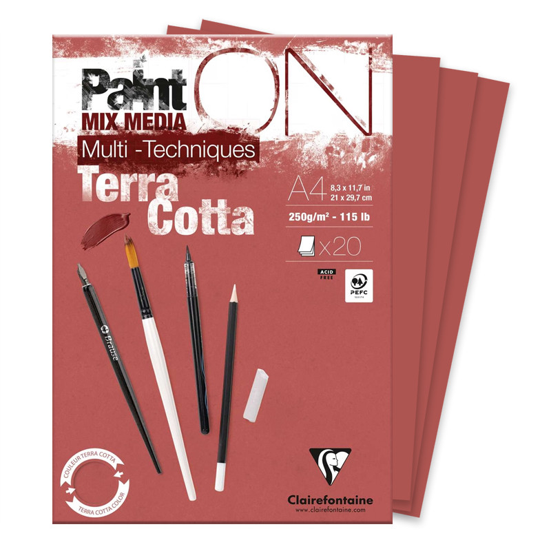 BLOK PAINT ON MIX MEDIA TERRACOTTA A4/20ARK/250G CLAIREFONTAINE