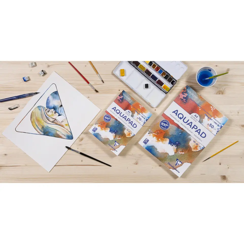 CLAIREFONTAINE GOLDLINE AQUAPAD A6 300G 50 ARK. 100% CELULOZA COLD PRESSED- ŚREDNIOZIARNISTY