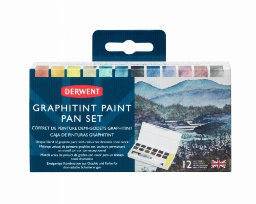 DERWENT ZESTAW AKWARELI GRAPHTINT 12 PÓŁKOSTEK + AKCESORIA