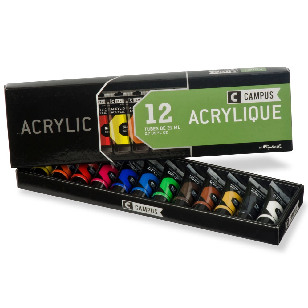 Farby akrylowe CAMPUS, Zestaw 12x21 ml