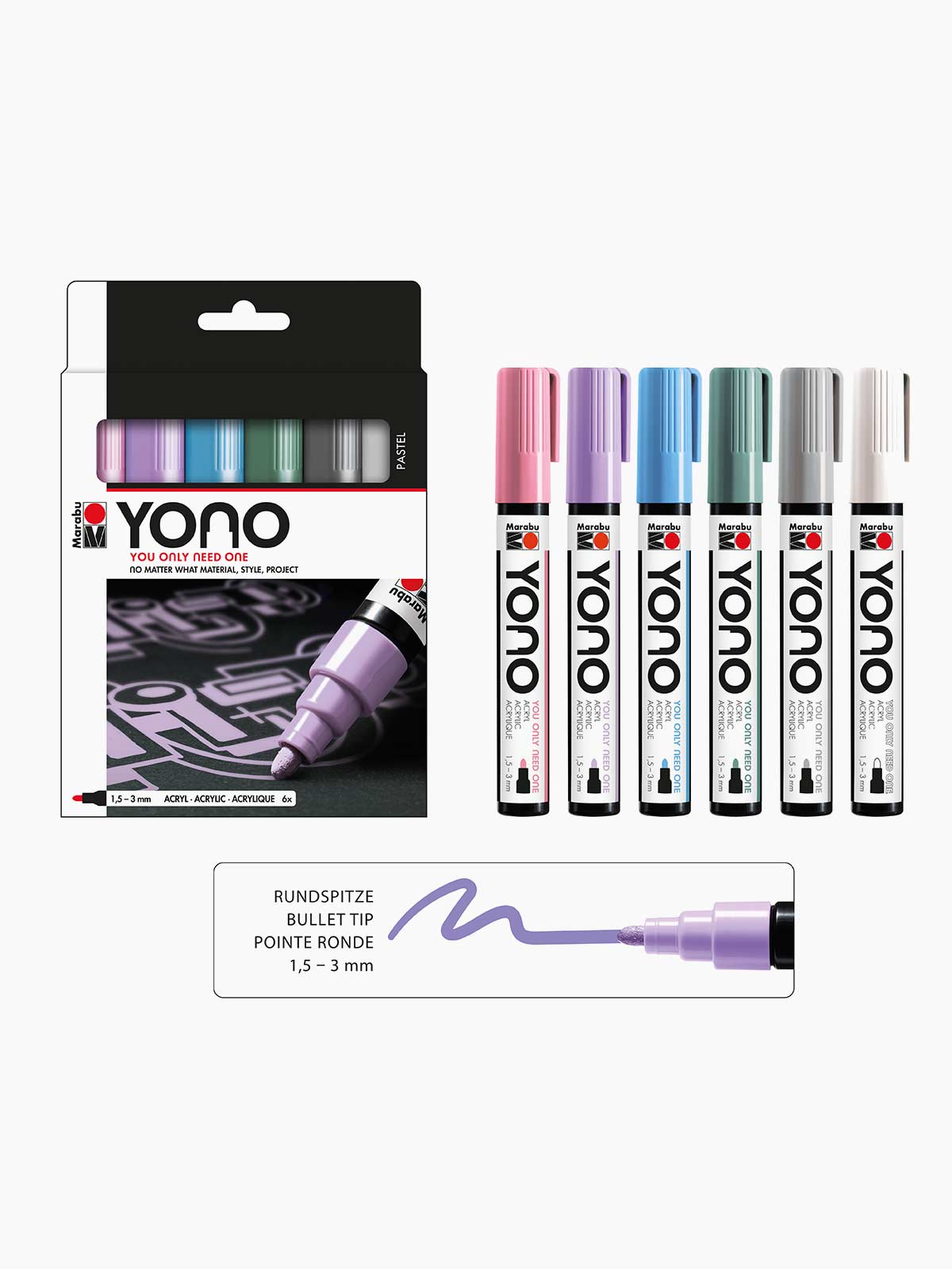 MARABU YONO MARKER SET ZESTAW MARKERÓW AKRYLOWYCH 6 KOLORÓW 1,5-3MM PASTEL