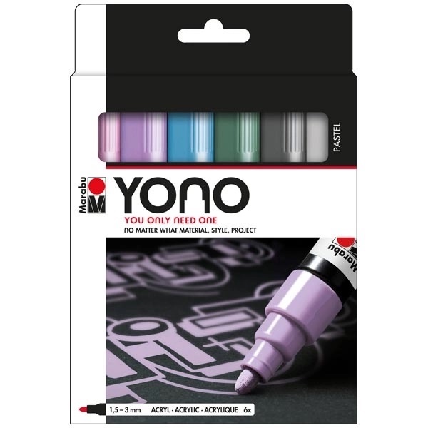 MARABU YONO MARKER SET ZESTAW MARKERÓW AKRYLOWYCH 6 KOLORÓW 1,5-3MM PASTEL