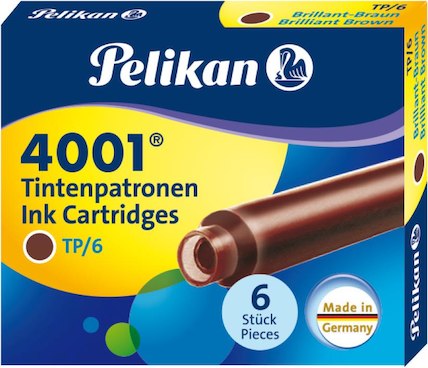 NABOJE ATRAMENTOWE BRĄZOWE PELIKAN - OPAKOWANIE 6 SZT.