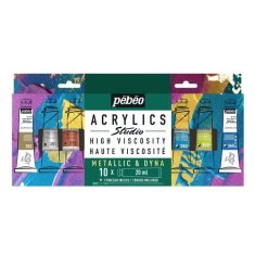 PEBEO ACRYLIC STUDIO SET KOLORY METALICZNE I OPALIZUJĄCE DYNA 10X20ML