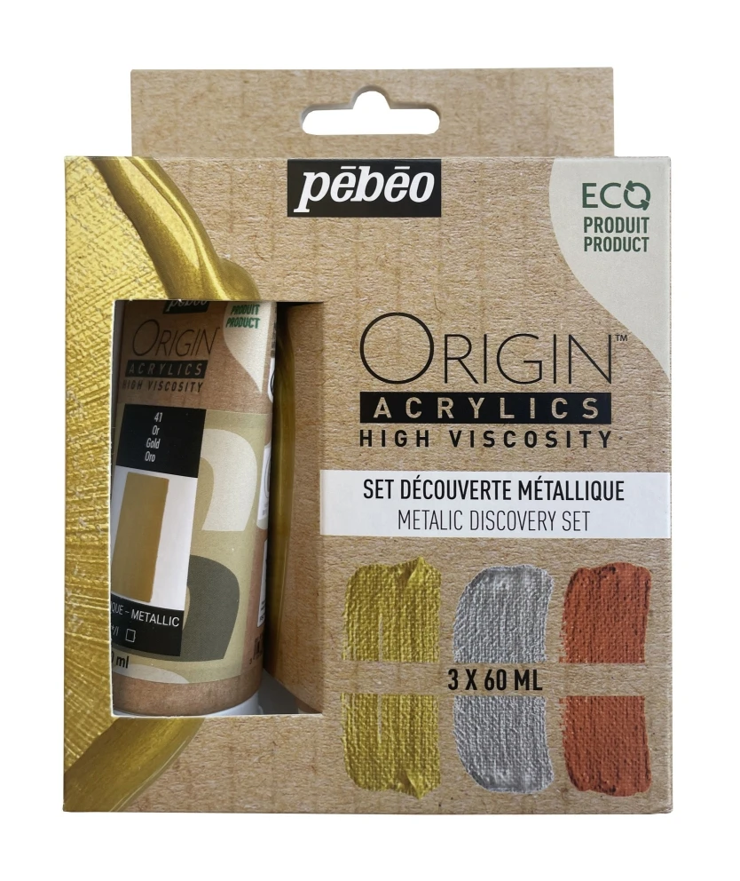 PEBEO ORIGIN DISCOVERY SET 3x60ml METALLIC - komplet farb akrylowych eco