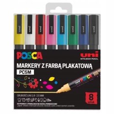 POSCA SET 8 KOLORÓW OKRĄGŁA KOŃCÓWKA 1,8-2,5 MM