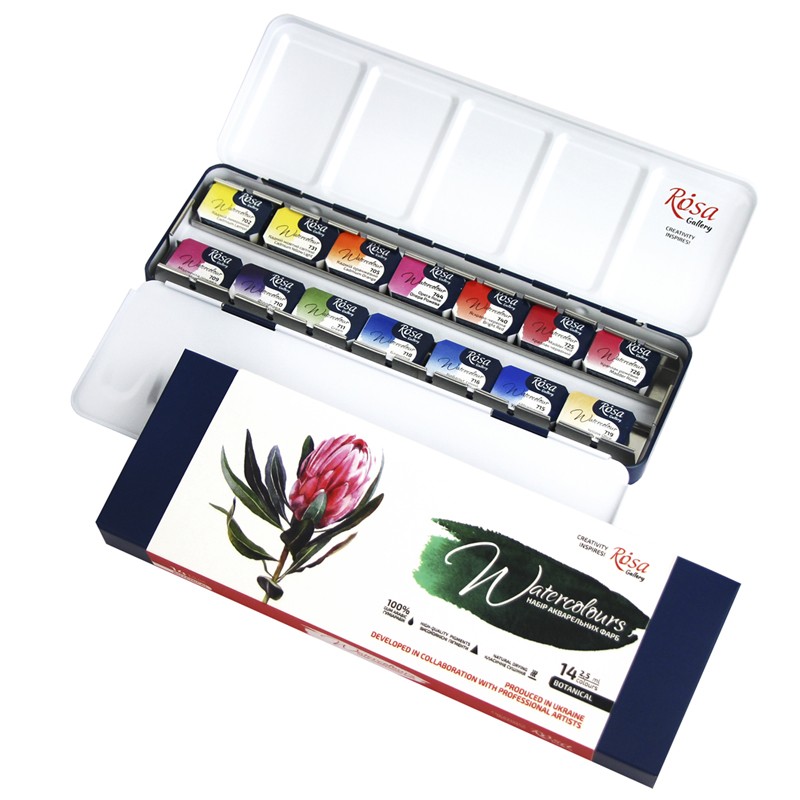 ROSA WATERCOLOURS PAINT SET 14/1 BOTANICAL METALOWA KASETA