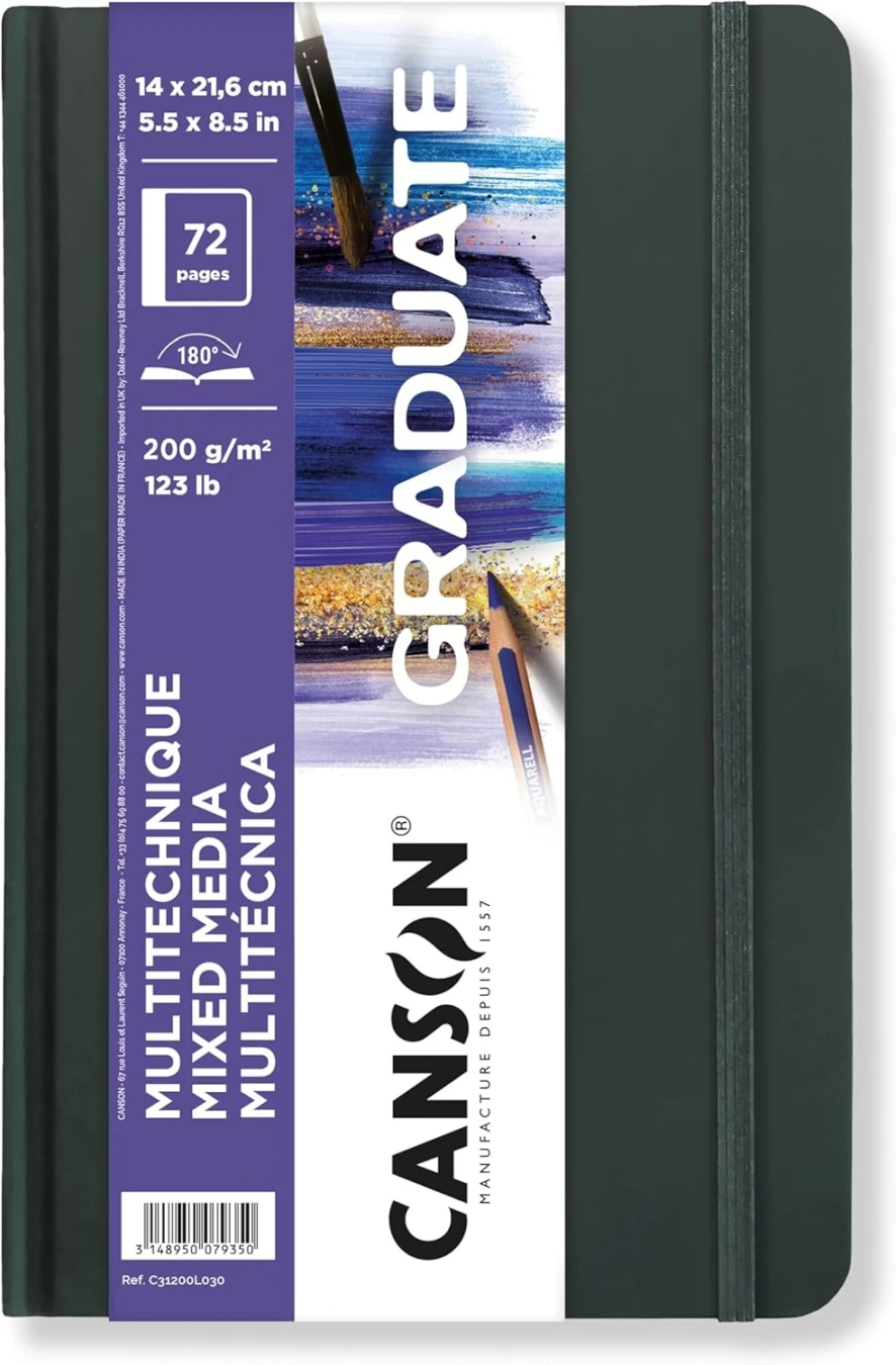 SZKICOWNIK CANSON GRADUATE MIX-MEDIA WHITE A5 200G 36 ARK. TWARDA SZARA OPRAWA