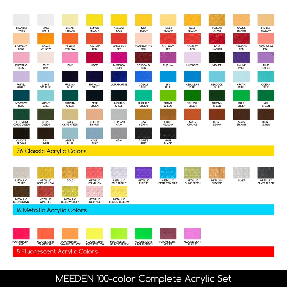 ZESTAW FARB AKRYLOWYCH - MEEDEN - 100 x 12 ml